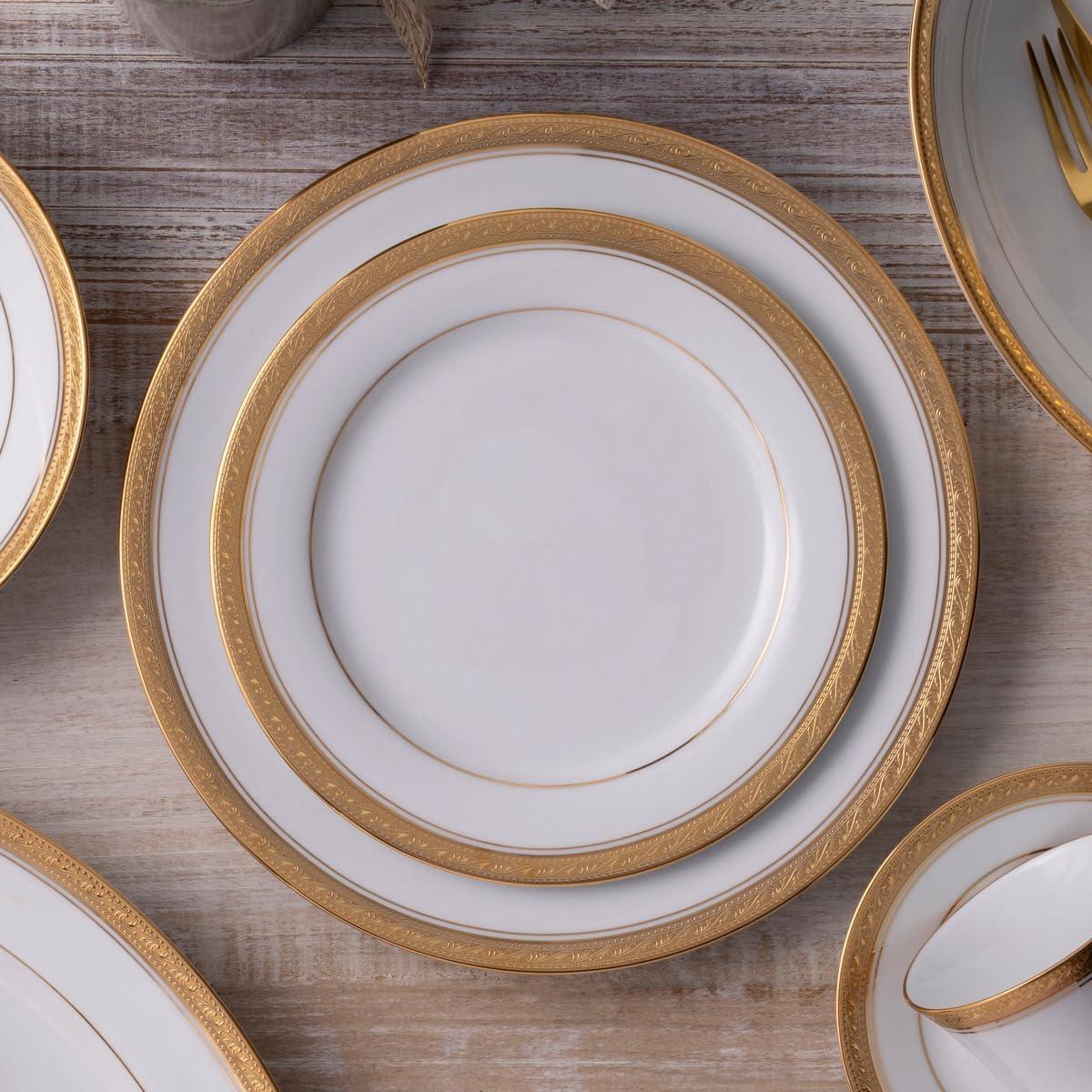 Crestwood Gold 12-Piece Porcelain Dinnerware Set with Gold Trim