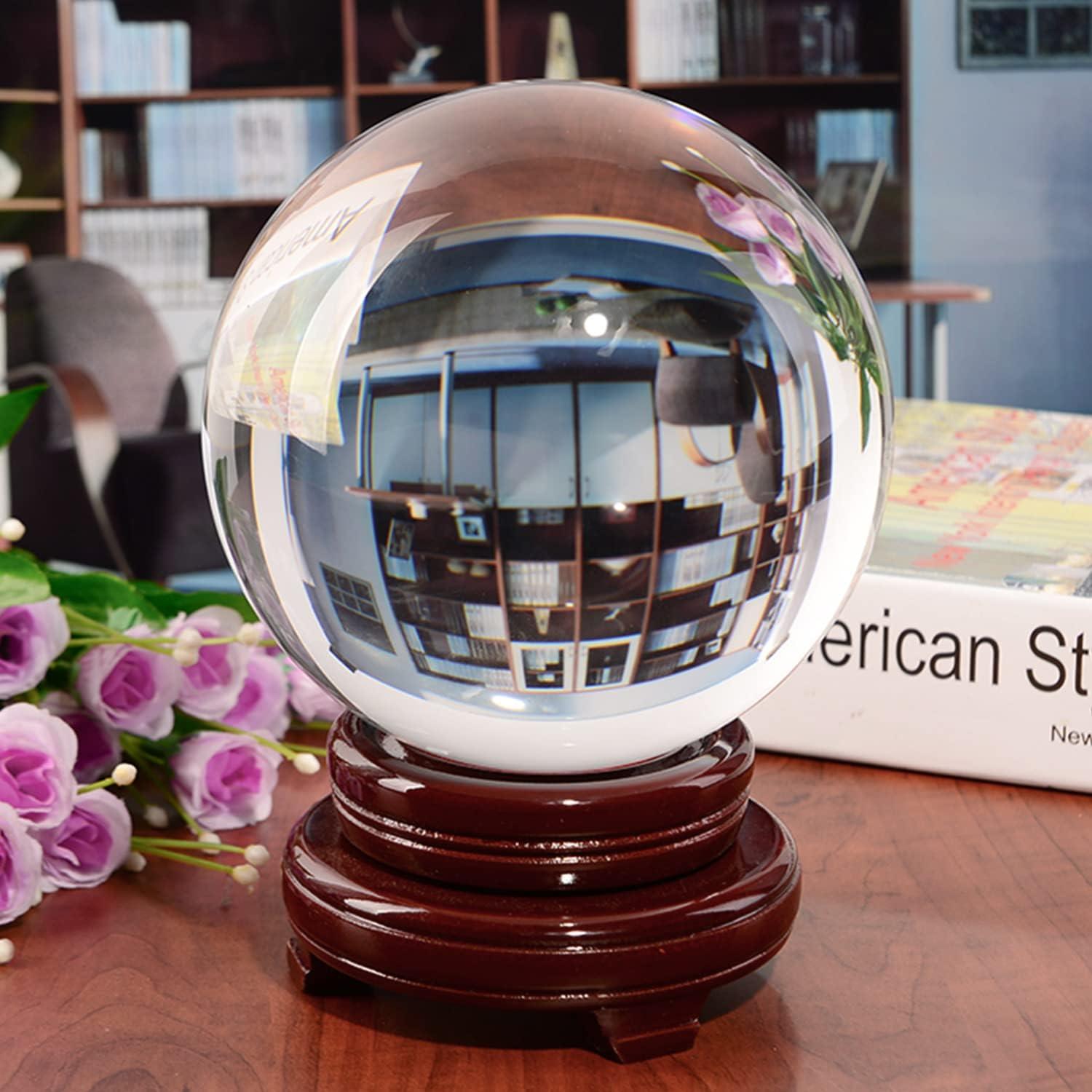 150mm Clear K9 Crystal Ball with Wooden Stand for Meditation and Photography