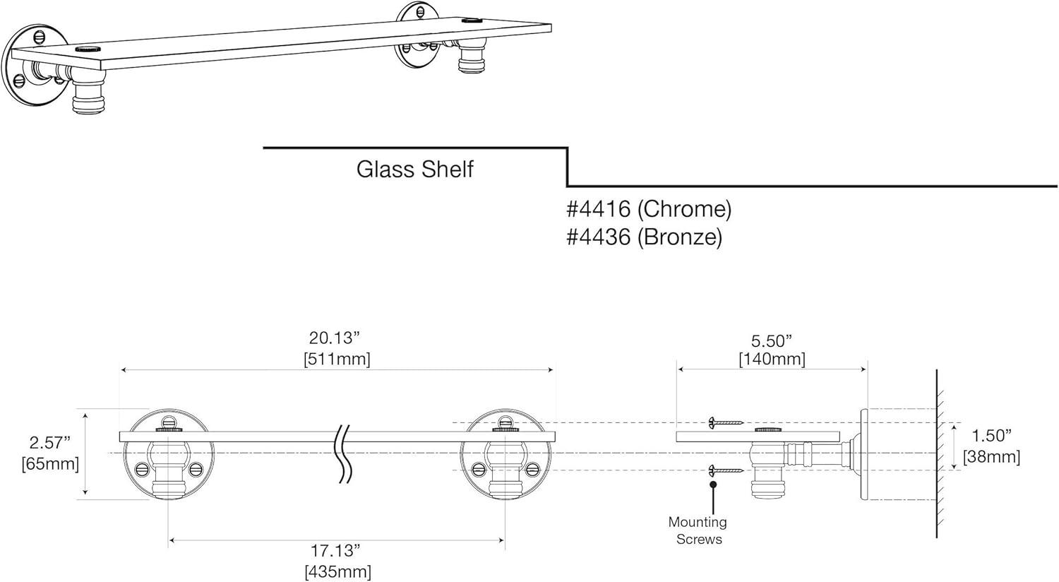 Gatco 4416 Cafe 18" Glass Towel Shelf - Chrome