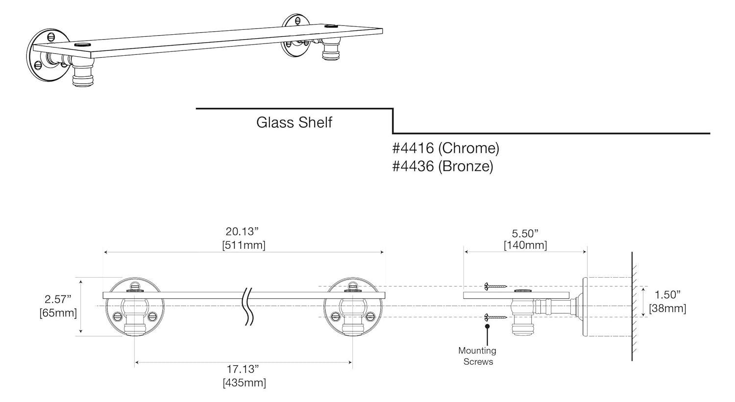 Gatco 4416 Cafe Vanity Glass Shelf, Chrome