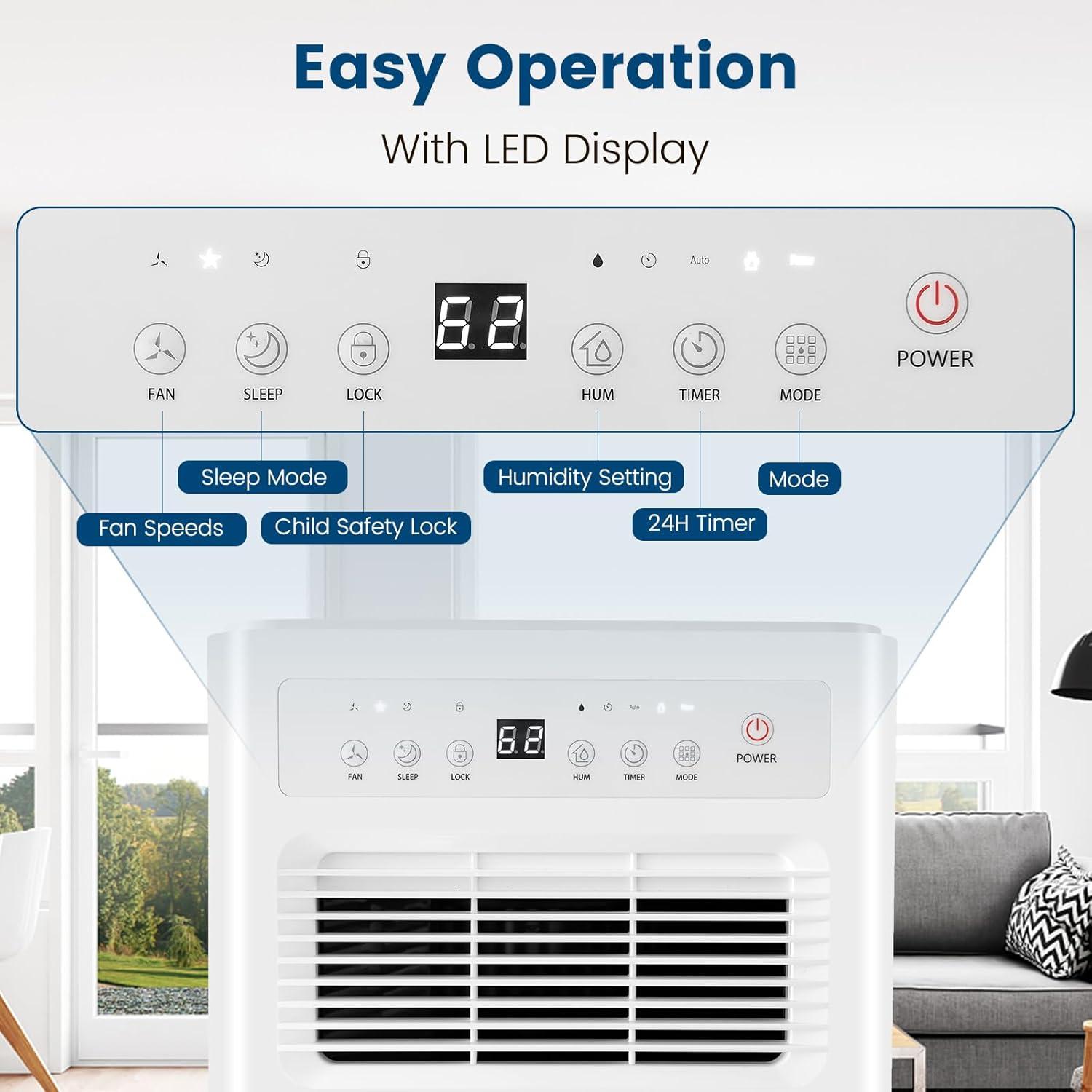 Costway Dehumidifier for Home Basement 32 Pints/Day 3 Modes Portable up to 2500 Sq. Ft Blue/Pink/Yellow