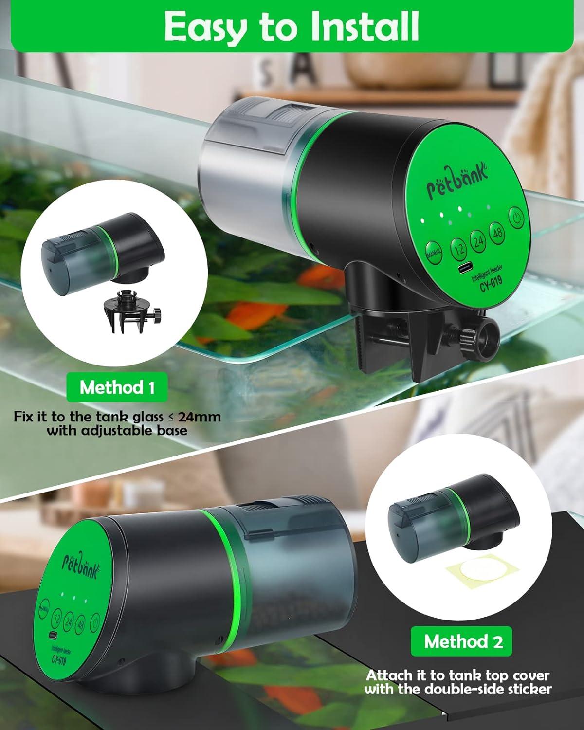 Petbank Automatic Fish Feeder for Aquarium, Auto Fish Food Dispenser with Timer, USB Charging, Green