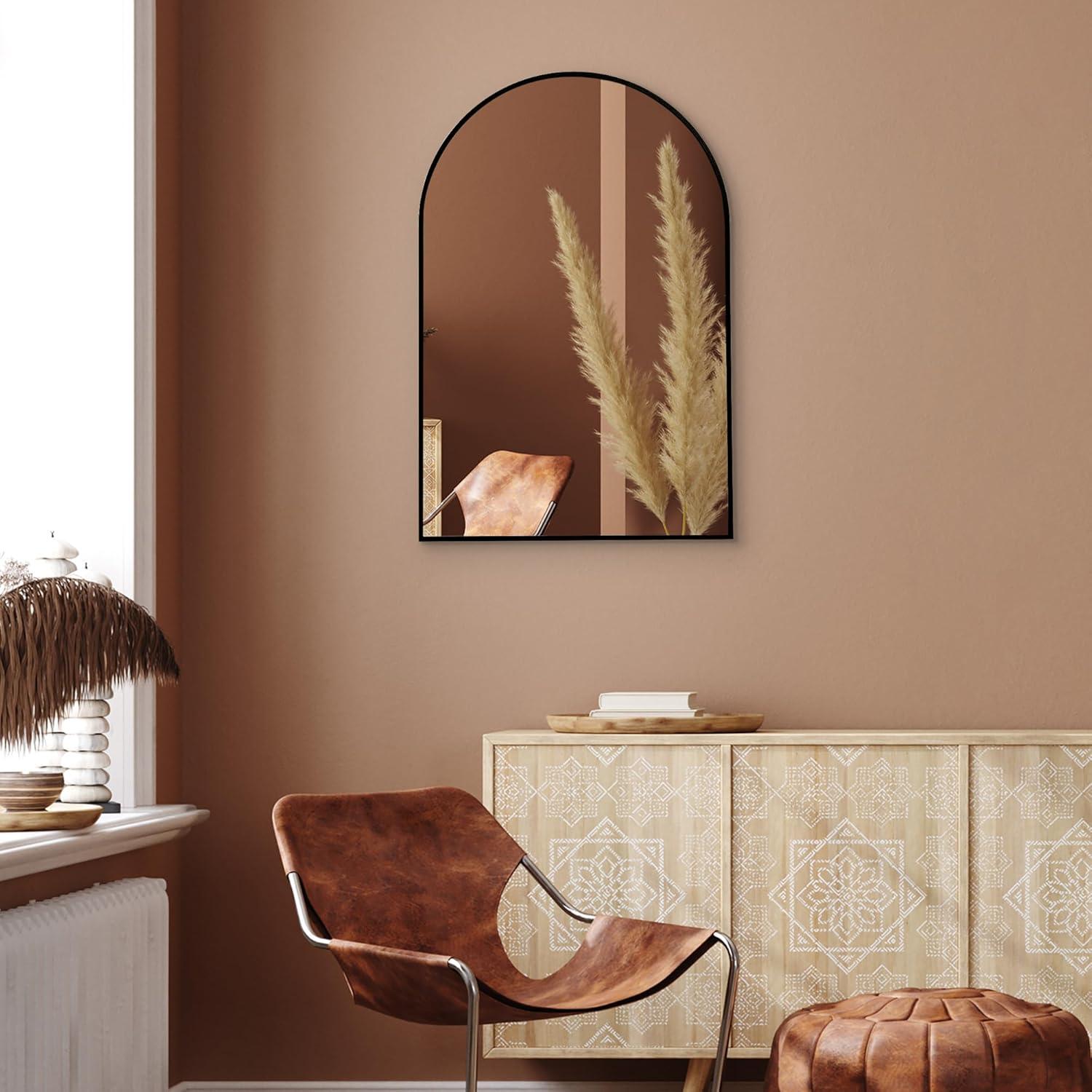 Black Aluminum Framed Arched Wall Mirror, 20x30 Inch