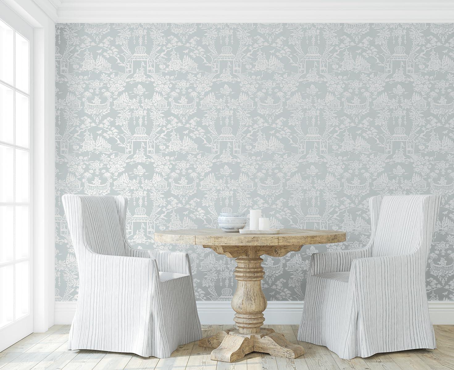 Blue and White Chinoiserie Vinyl Peel & Stick Wallpaper