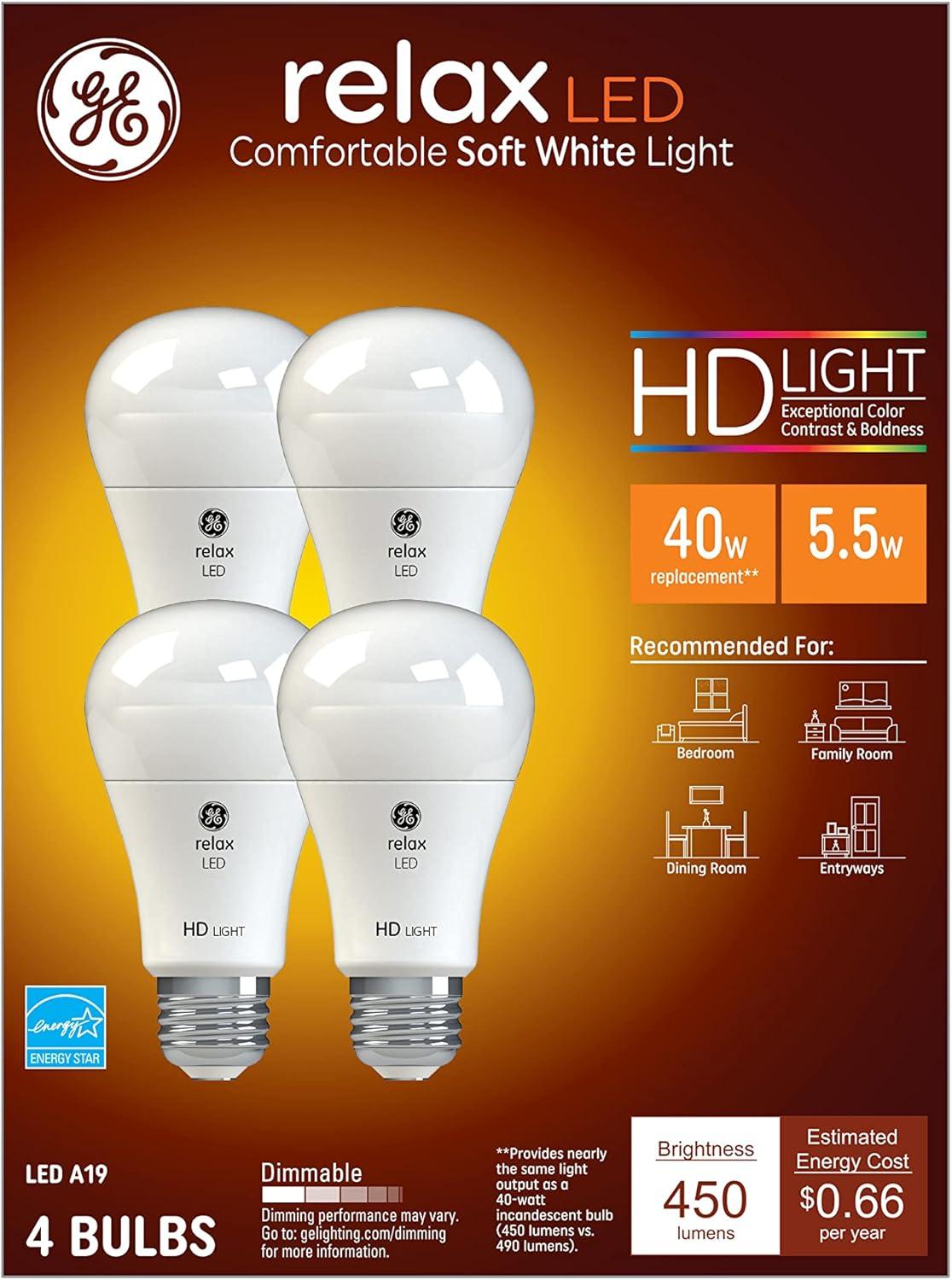 GE 4pk 40W Relax A19 LED Light Bulbs Soft White