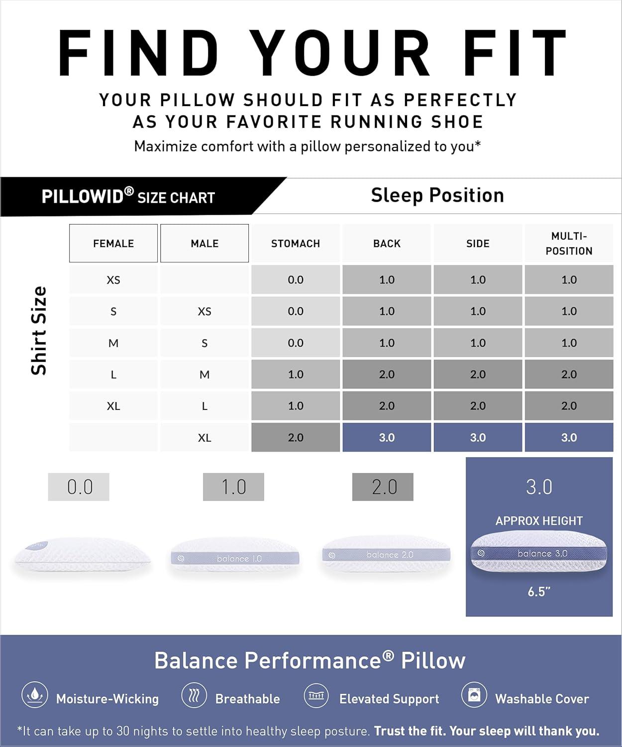 Bedgear Balance Performance Pillow - Medium - Moisture Wicking - All Sleep Positions