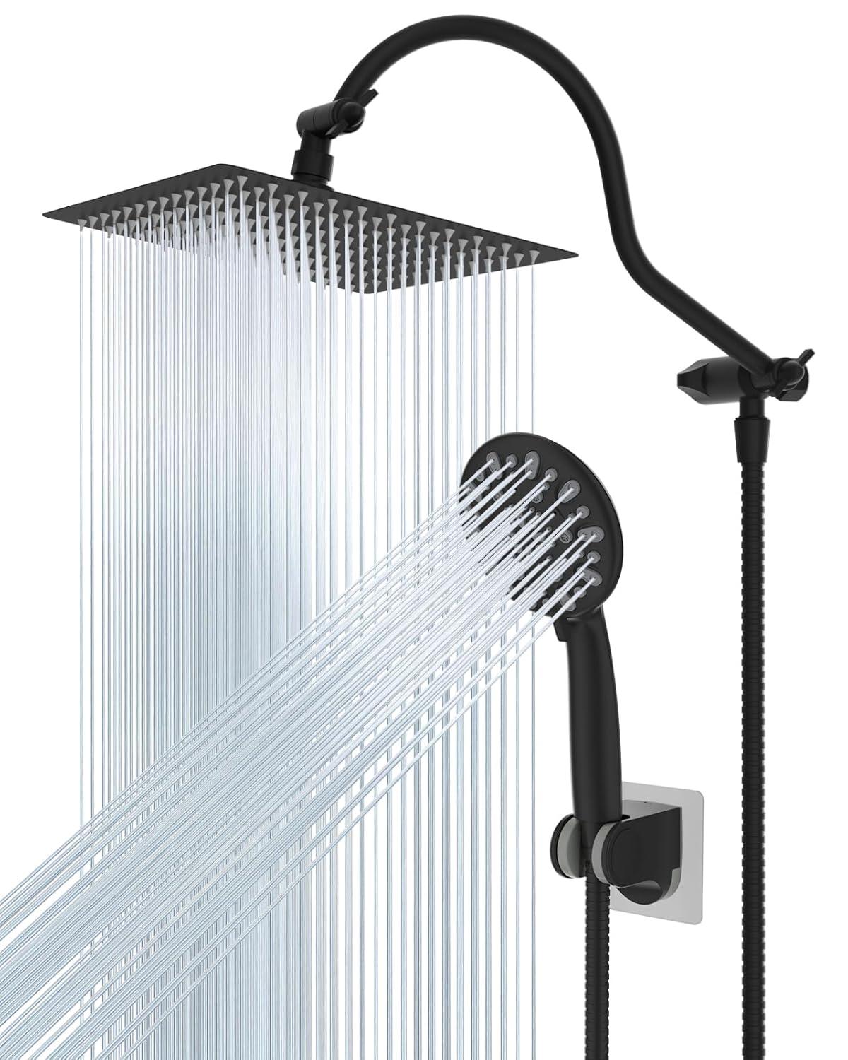 Hibbent Dual Shower Head Combo with Metal 8 Inch High Pressure Rainfall Shower Head  and Handheld Shower SCW01-HS070-SS080-CP