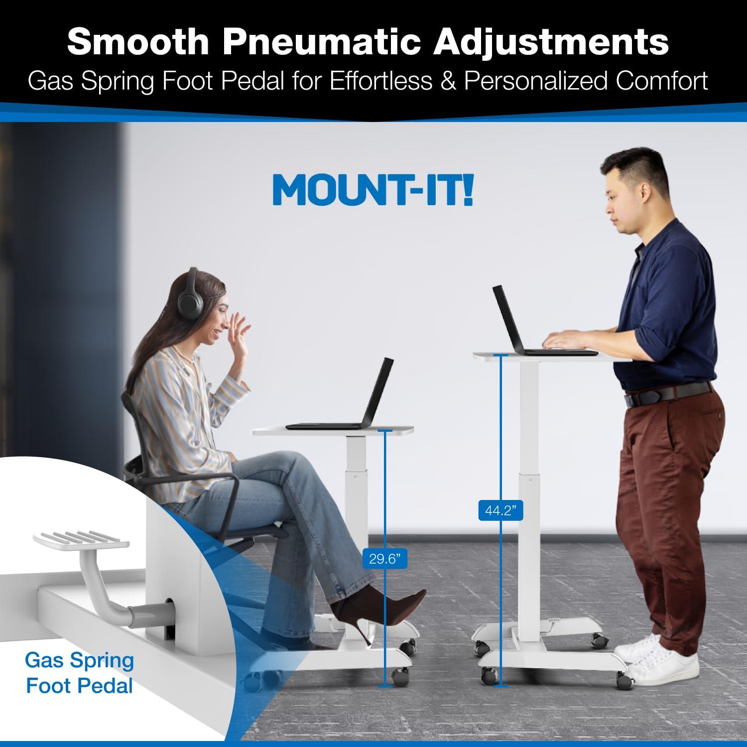 Mount-it Mount-It! Adjustable Rolling Laptop Desk w/ Wheels, Standing Mobile Workstation Cart w/ Spring Lift