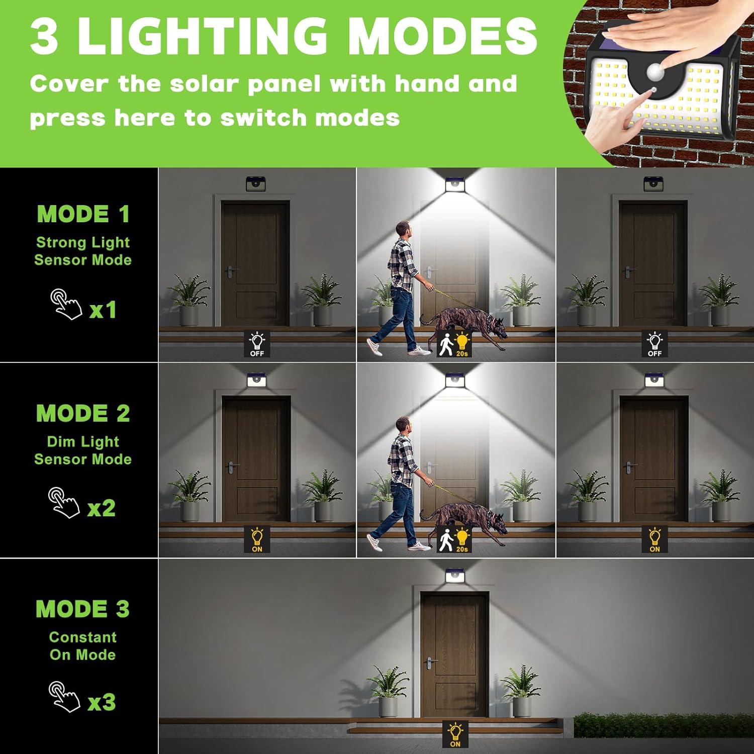 Ultra Bright Black Solar Motion Sensor Outdoor Wall Lights, 4 Pack