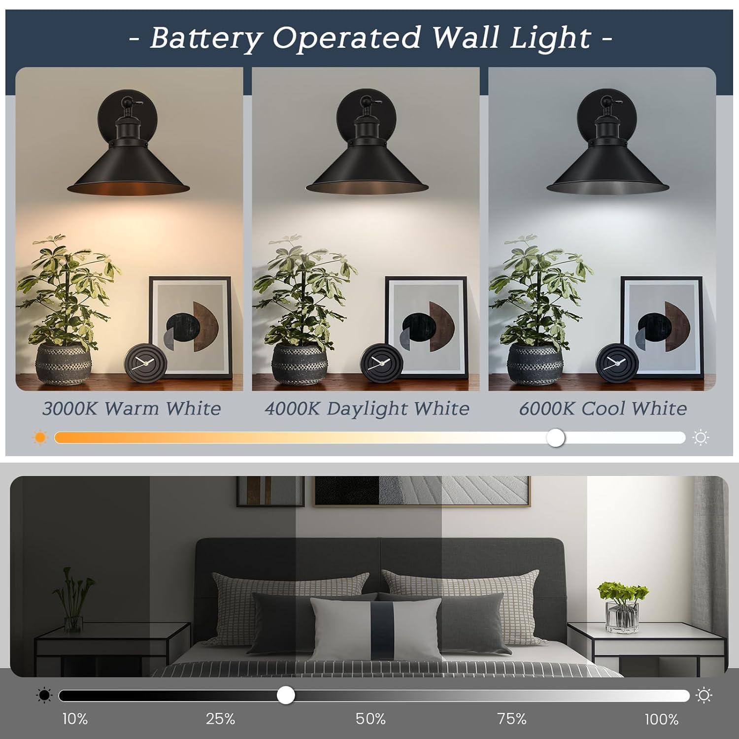 Battery Operated Wall Sconce Decor Set of 2, Black Wireless Wall Sconces with Remote, Dimmable Vintage Led Wall Lights, Wall Lamp for Bedroom Farmhouse Gallery