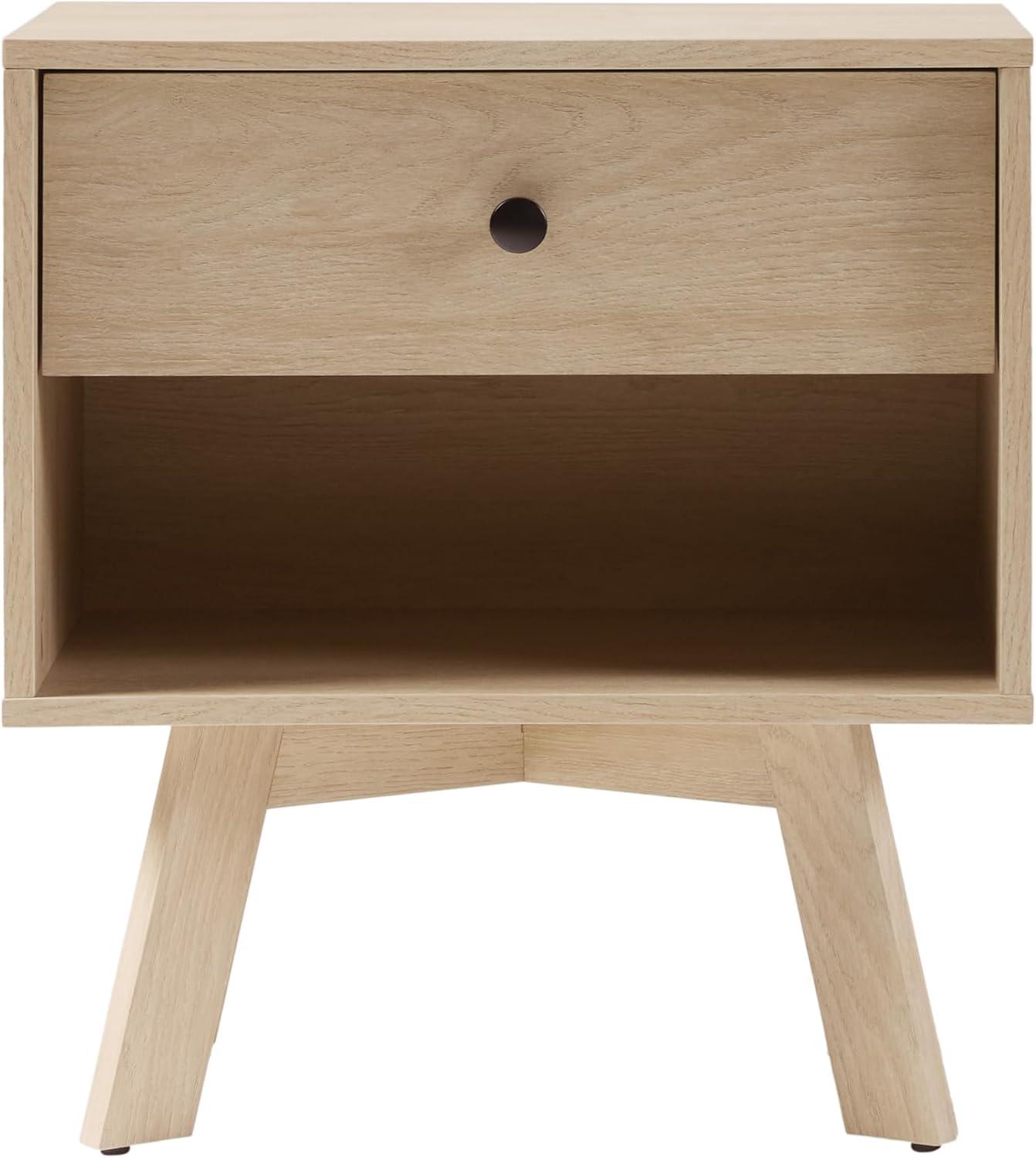 Coastal Oak Mid-Century Modern 1-Drawer Nightstand