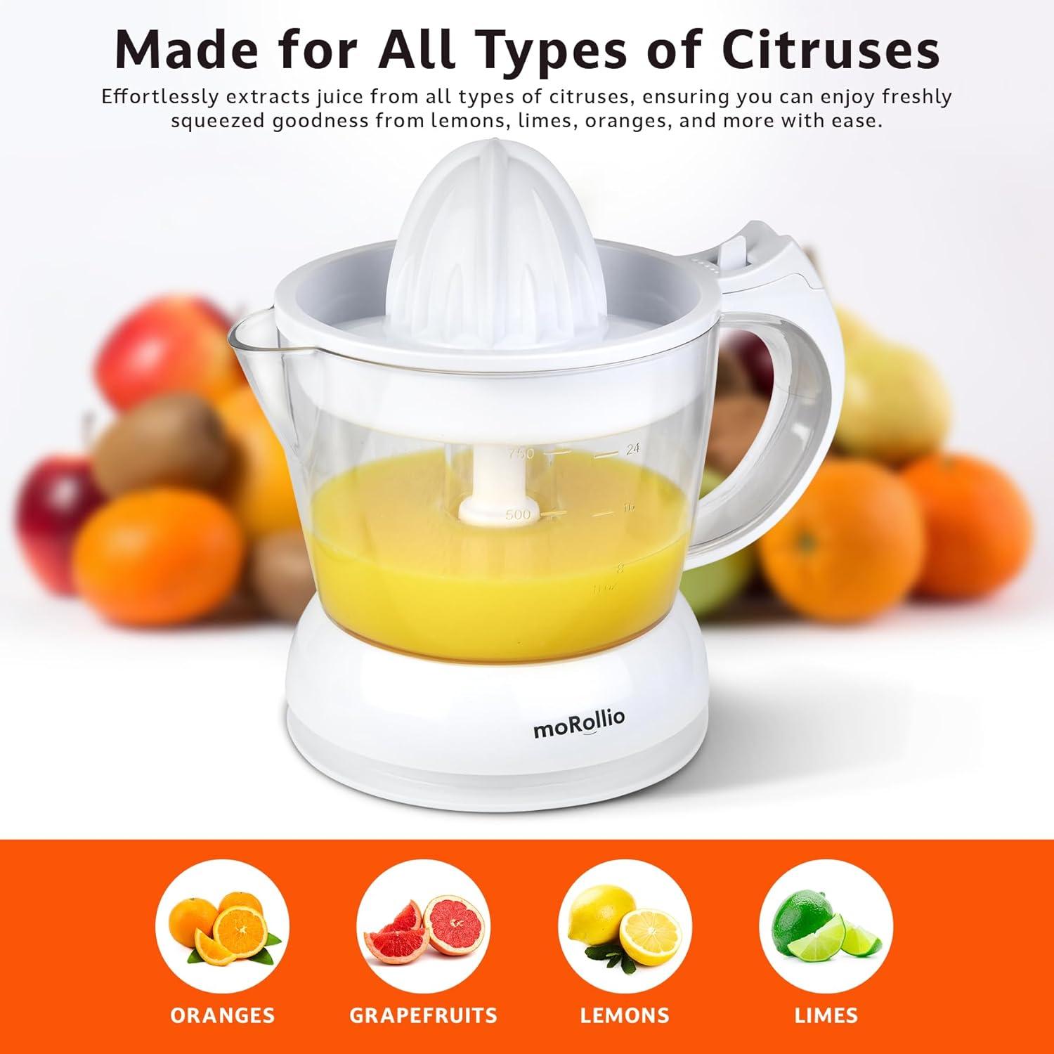 moRollio Electric Citrus Juicer, Compact Space-Saving Orange Juicer, 24oz