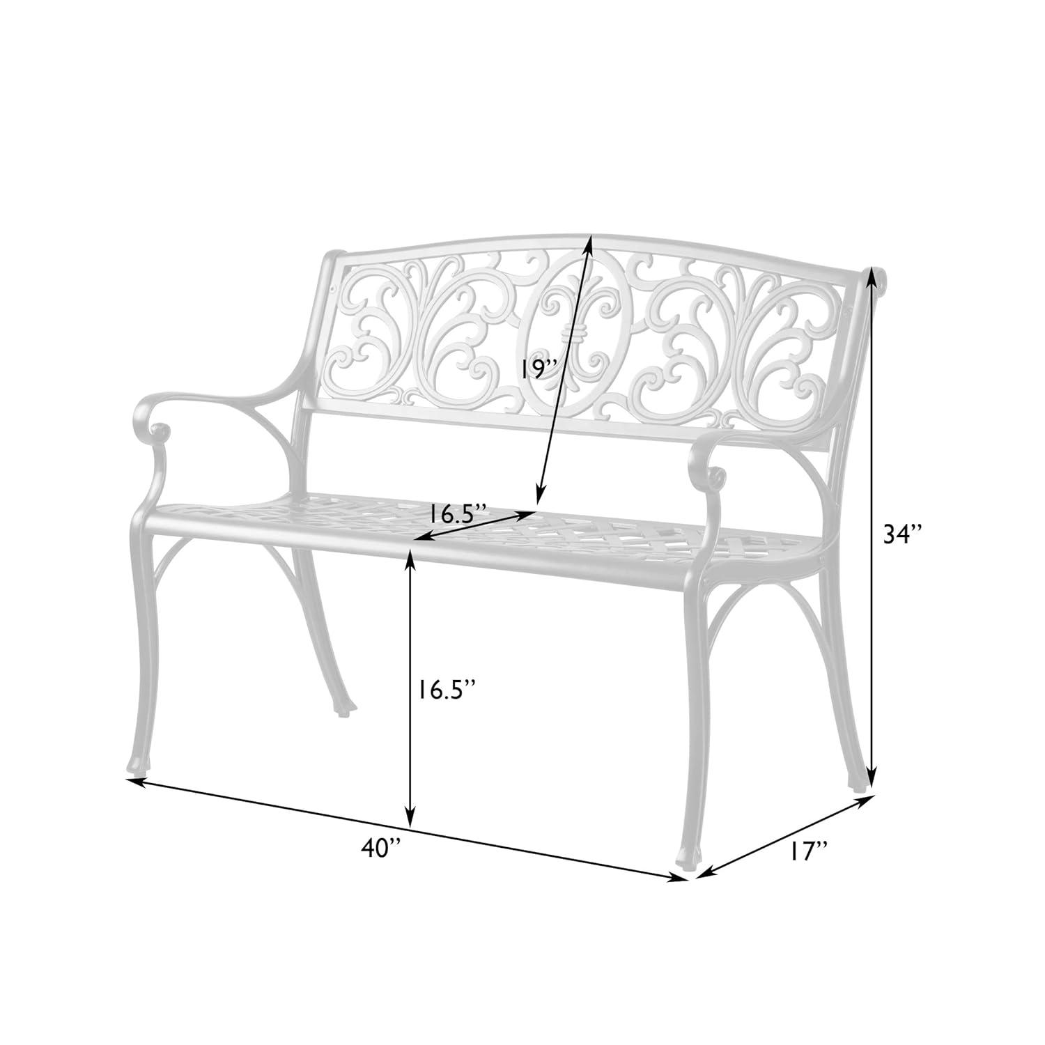 Balkene Home Decatur Outdoor Cast Aluminum Patio Bench Heavy Duty Rust Free Aluminum Construction - Antique Bronze Finish
