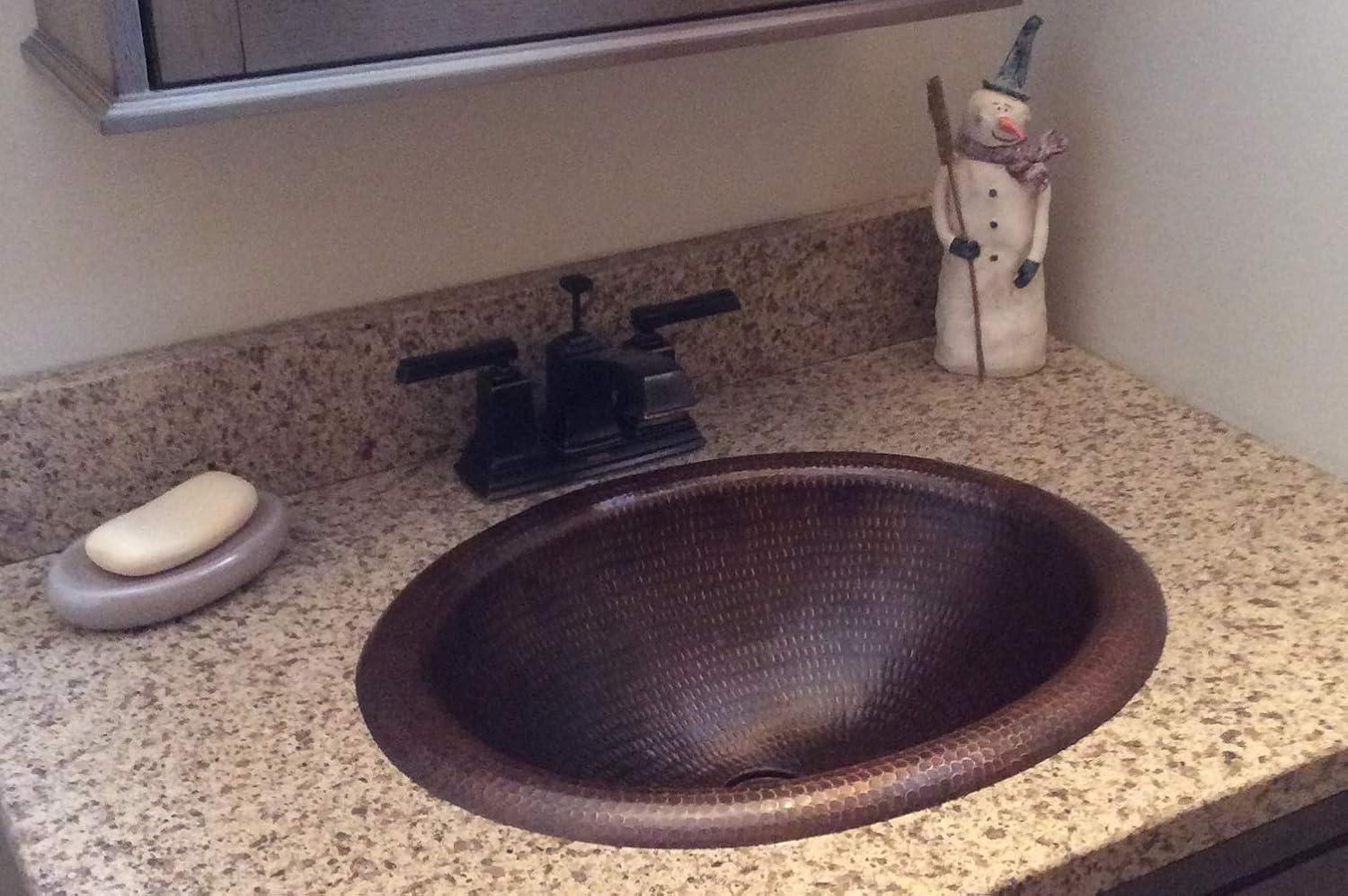 18" Wide Rim Oval Self Rimming Hammered Copper Bathroom Sink