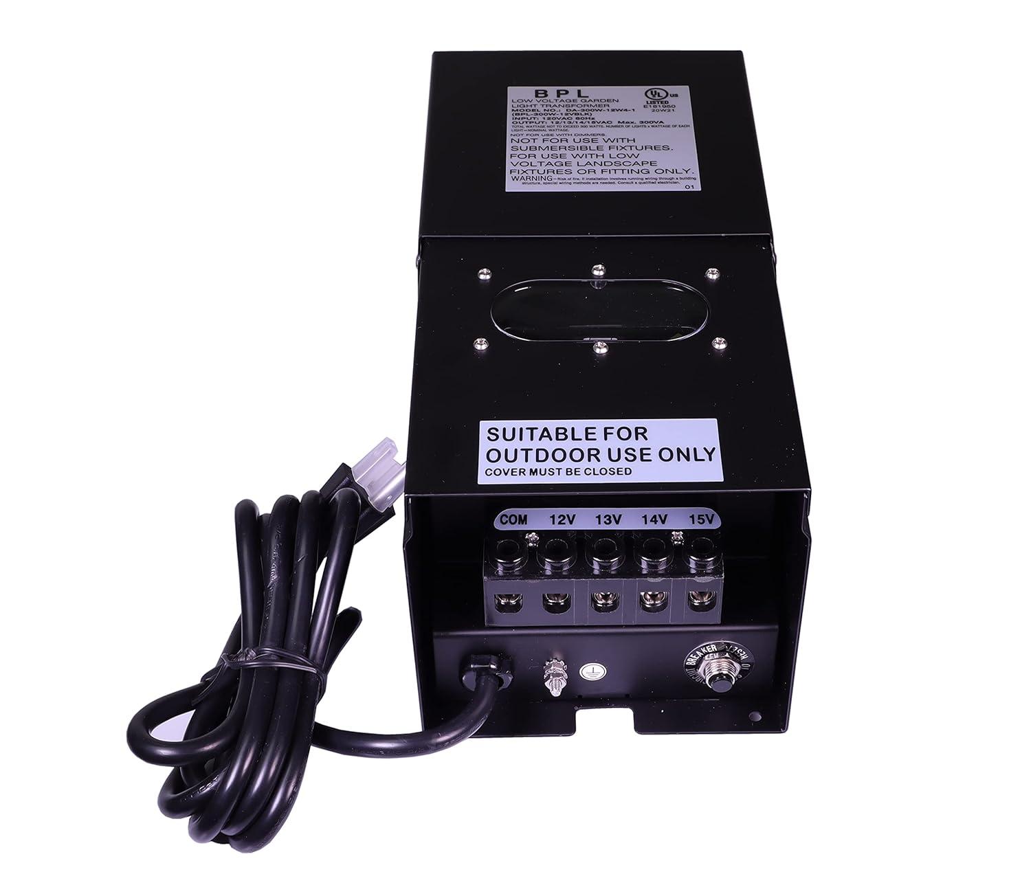300W Multi Tap 12V - 15V Black Case Low Voltage Landscape Light Transformer