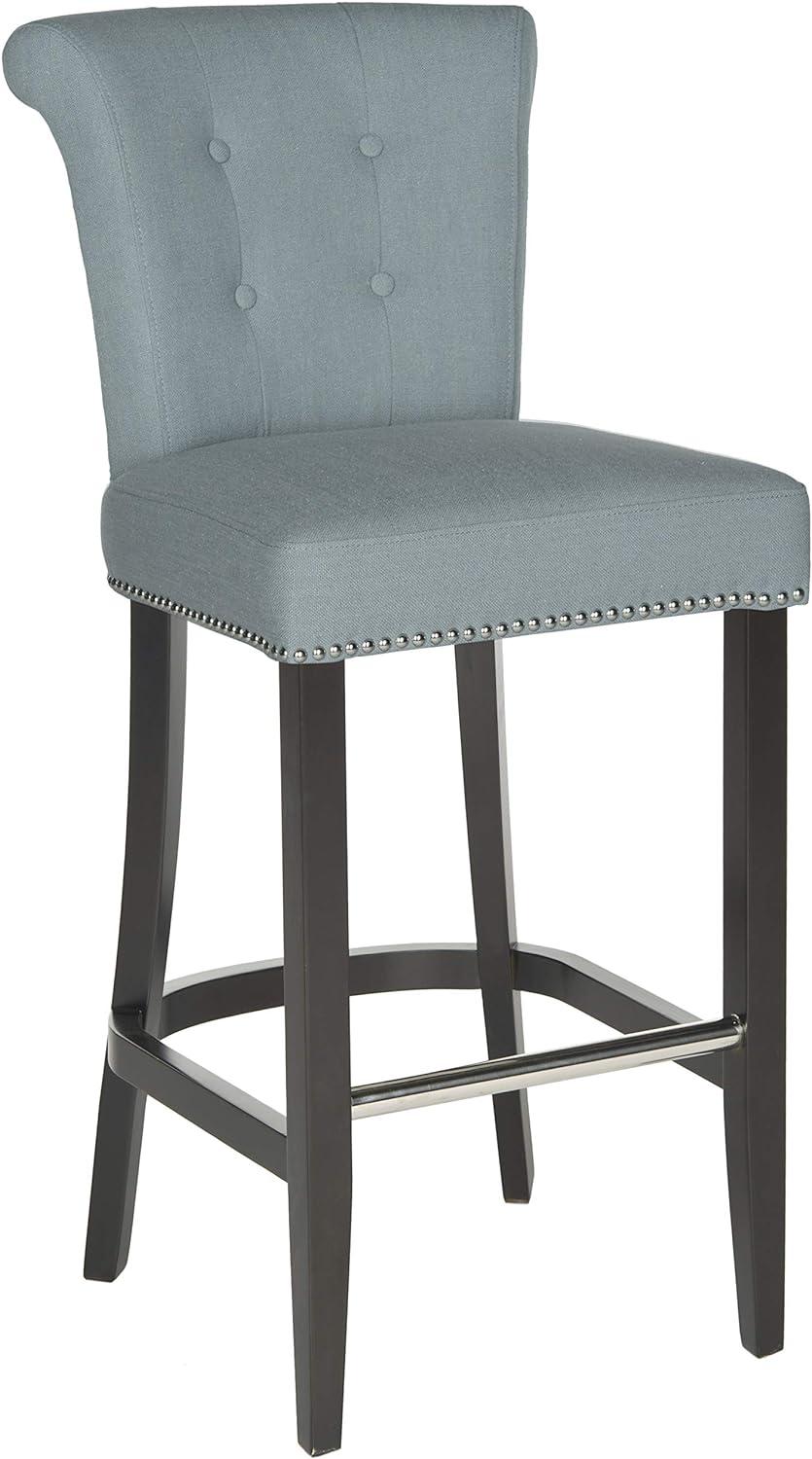 Sky Blue Transitional Linen-Weave Bar Stool with Espresso Birch Legs