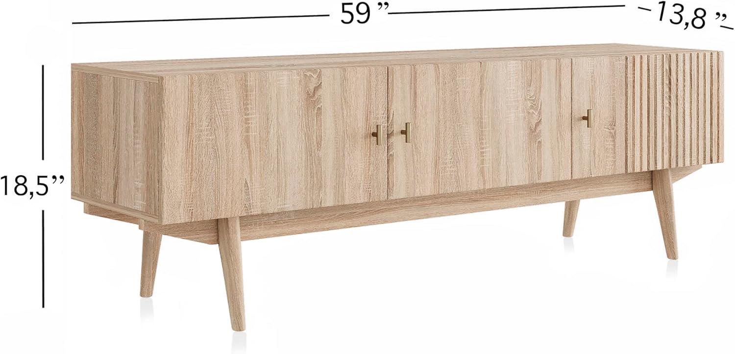 Living Skog  Chelsea Brown TV Stand Fits for TV's up to 65 in. with Slatted Design and Wood Legs Beige Matte Laminate, MDF