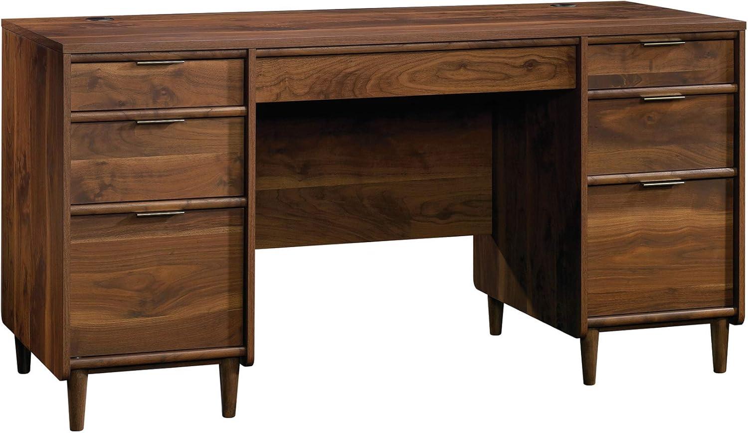 Grand Walnut Executive Desk with Keyboard Tray and Filing Cabinet