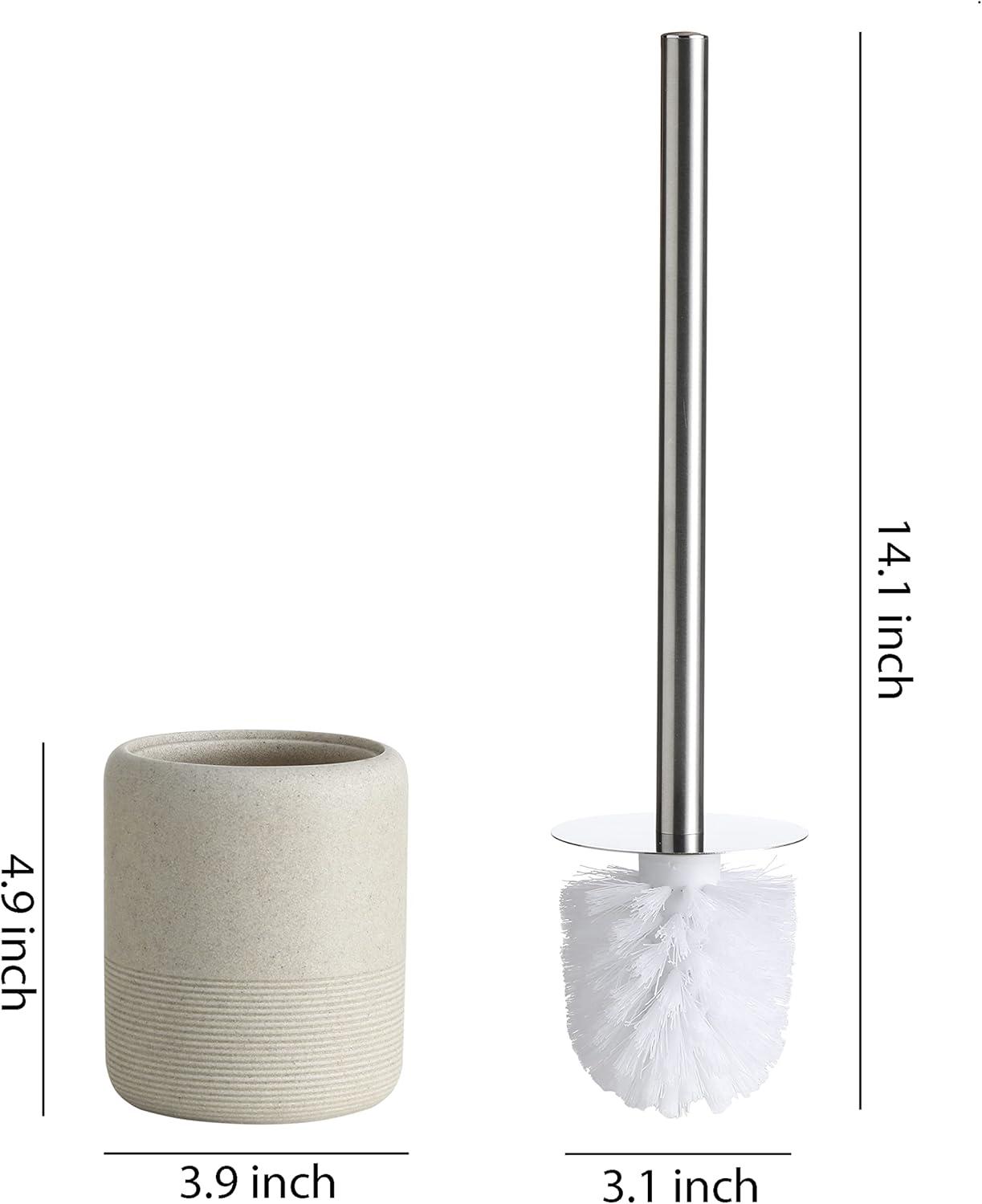 Beige Oval Ceramic Toilet Brush and Holder Set