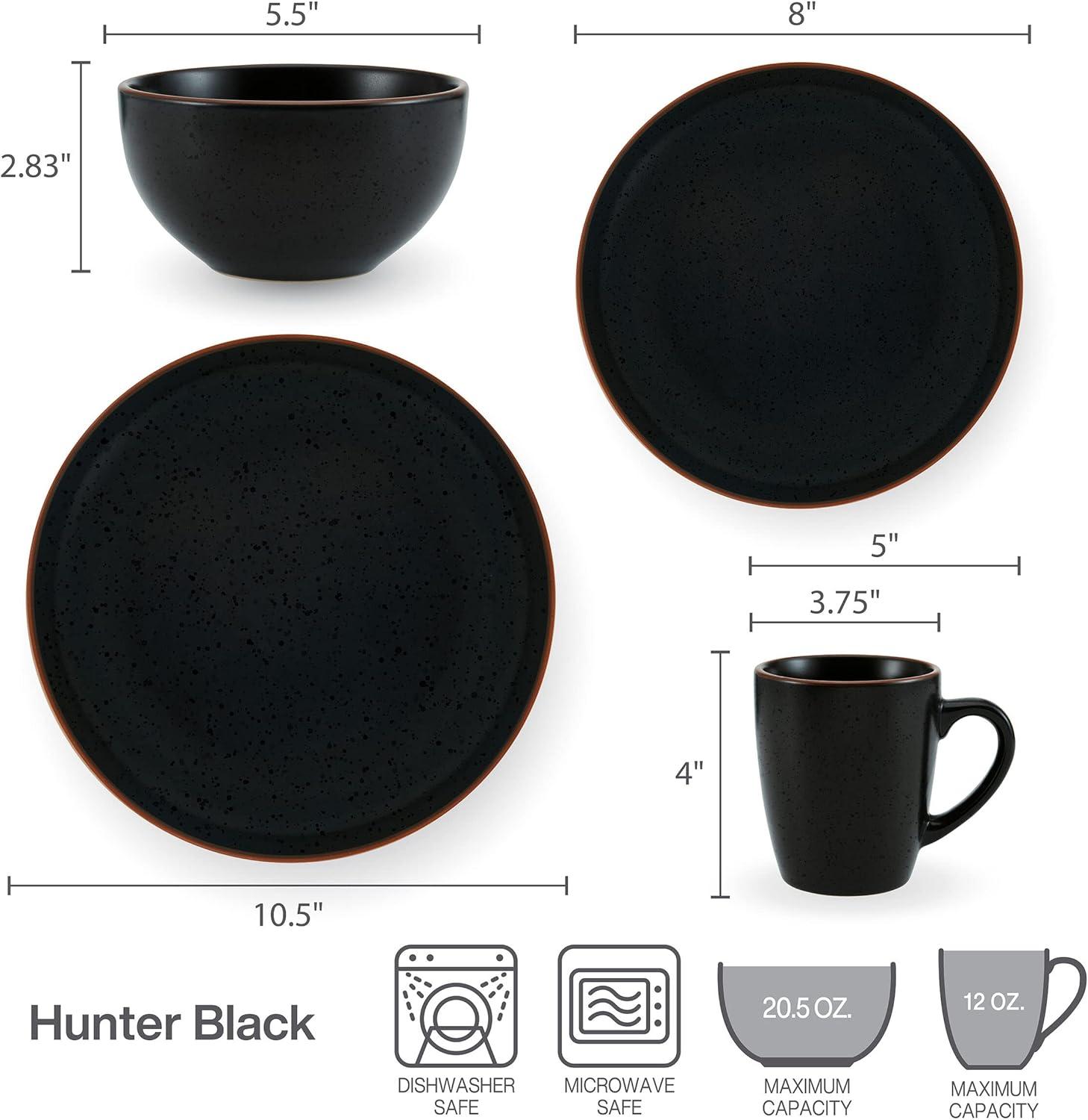 Hunter Black Ceramic 16-Piece Dinnerware Set, Service for 4