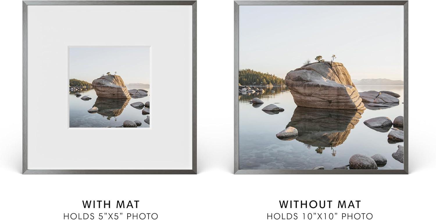 Haus and Hues Brushed Metal Single Picture Frame with Real Glass, Gray, 10x10