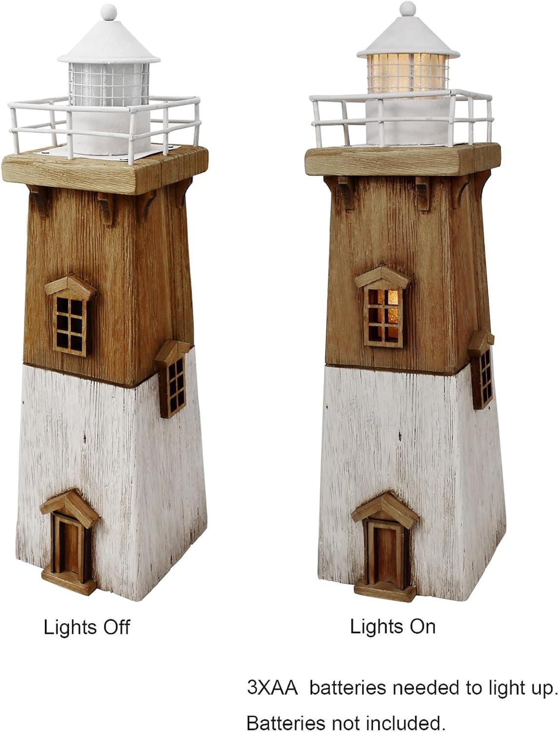 Rustic Wooden Nautical Lighthouse with LED Light, 13.78"