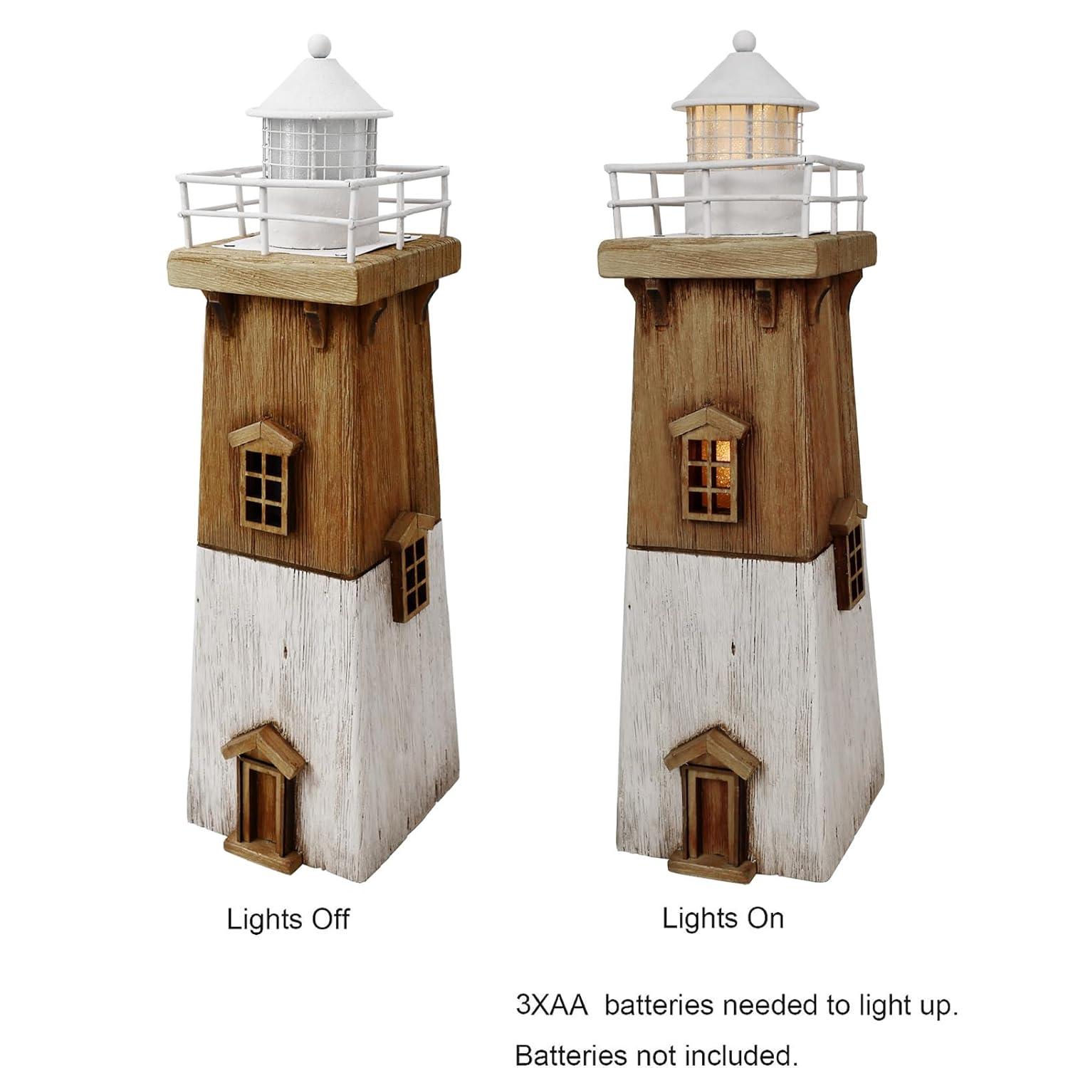Rustic Wooden Nautical Lighthouse with LED Light, 13.78"