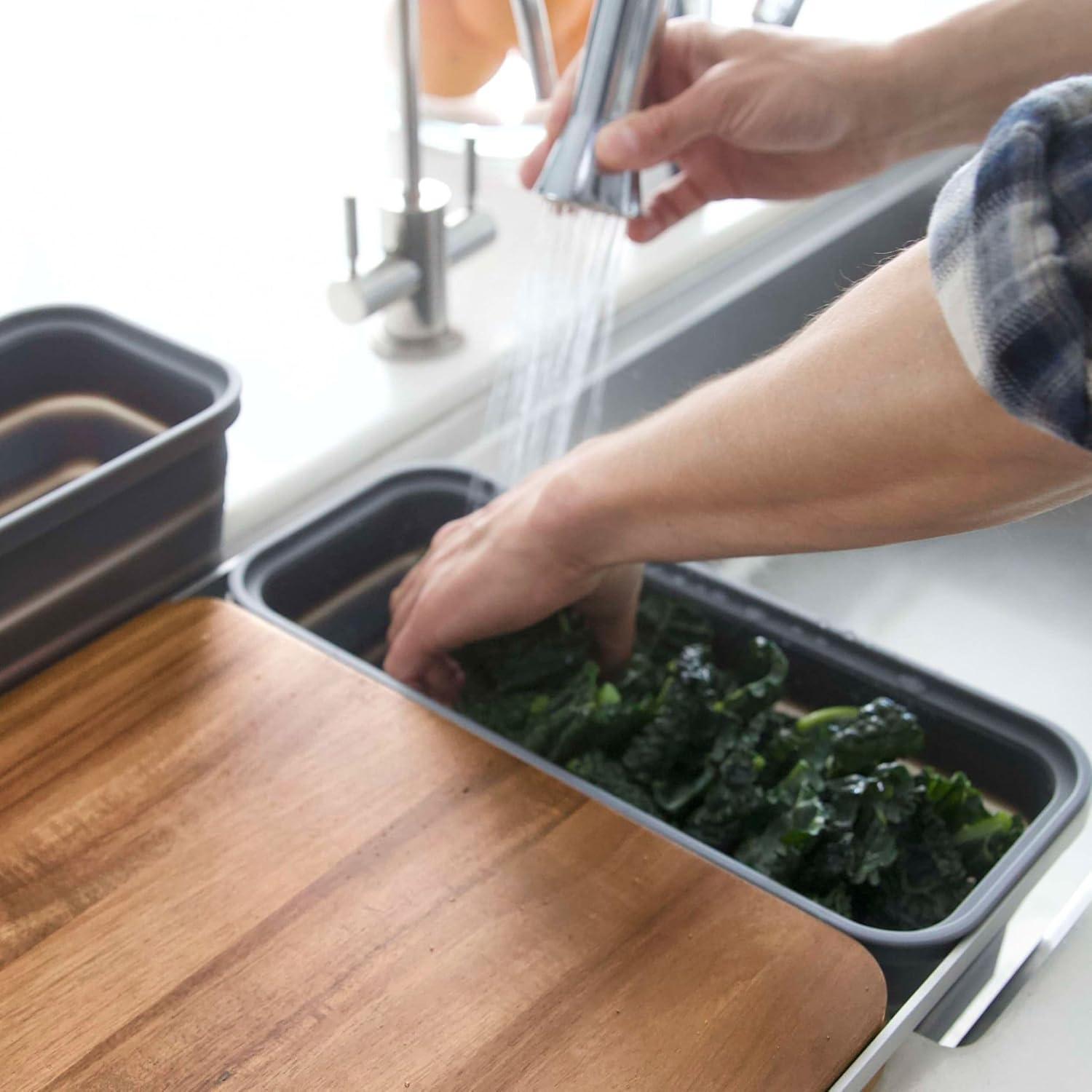 TidyBoard Meal Prep System - Acacia Cutting Board - The Quick & Easy Meal Prep Solution, Grey