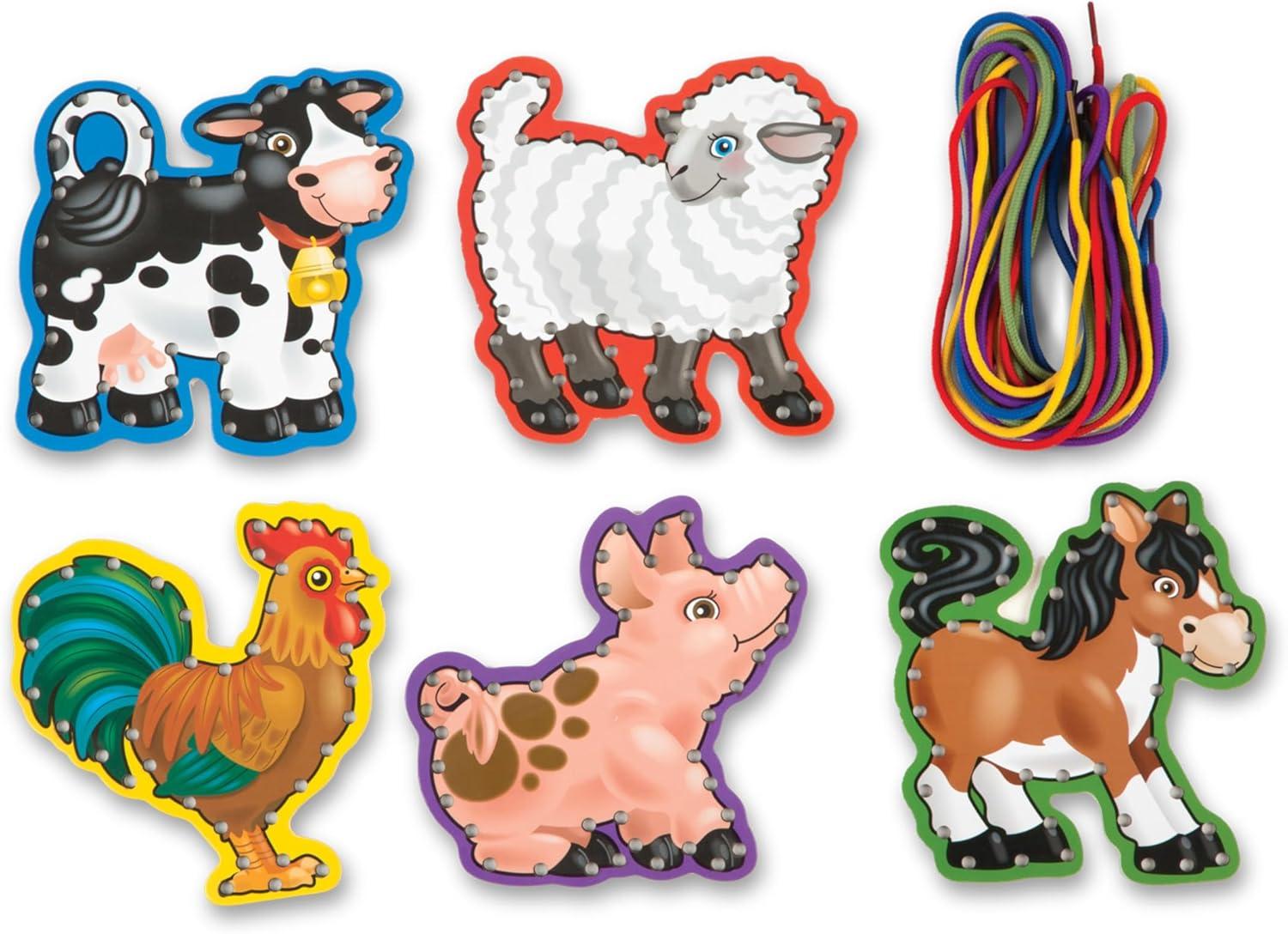 Melissa & Doug Lace and Trace Activity Set: 5 Wooden Panels and 5 Matching Laces - Farm