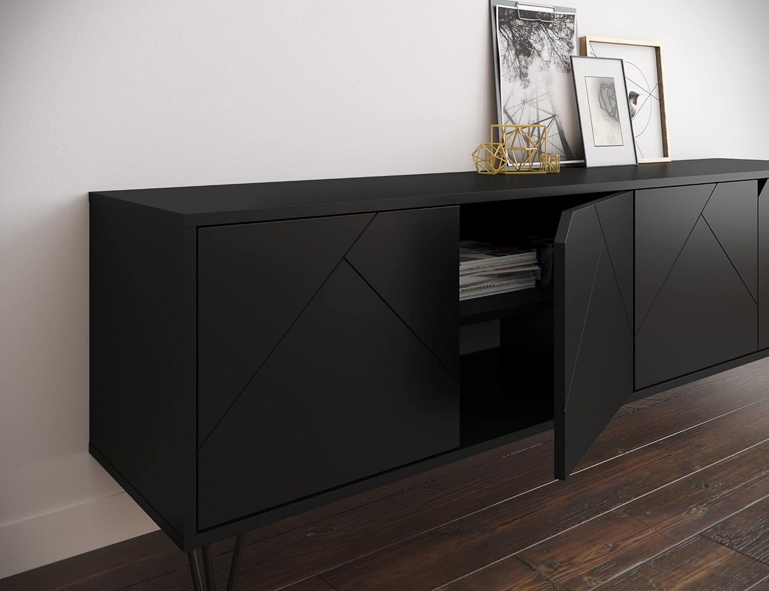 Sleek 72-Inch Black Engineered Wood TV Stand with Storage Cabinet