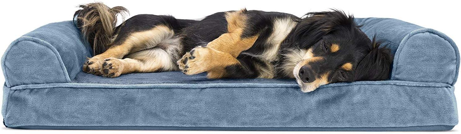 FurHaven Pet Products Faux Fur & Velvet Orthopedic Sofa Pet Bed for Dogs & Cats - Harbor Blue, Medium