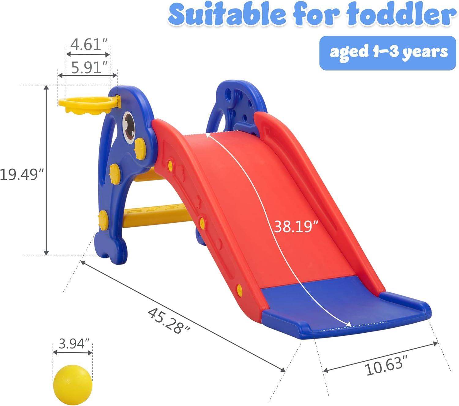 Red and Blue 3-in-1 Toddler Slide with Basketball Hoop