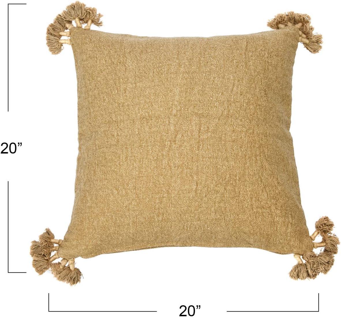 Bohemian Beige Cotton Tassel 20" Square Pillow Cover