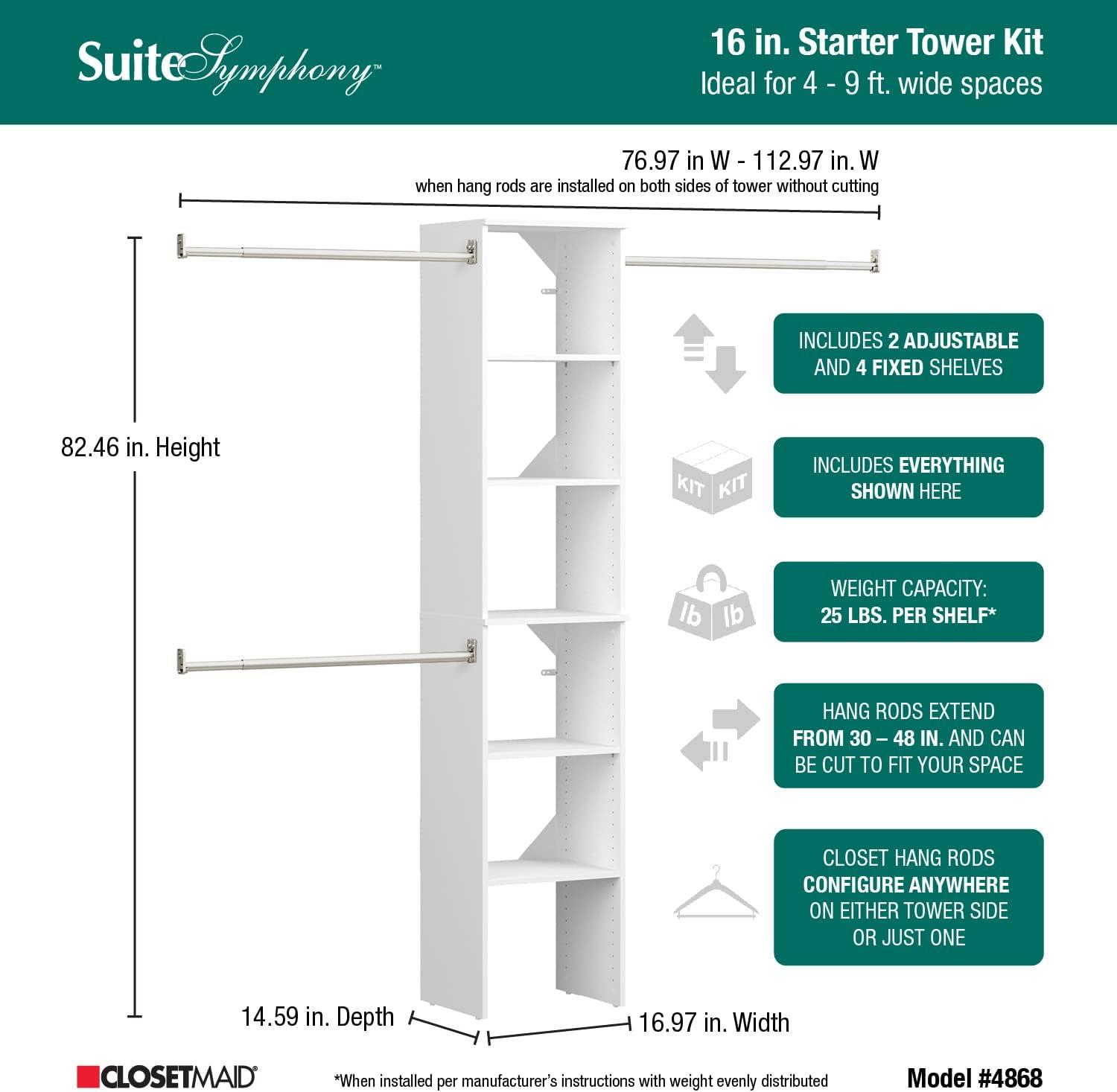 SuiteSymphony 77" to 113" Closet System Starter Kit