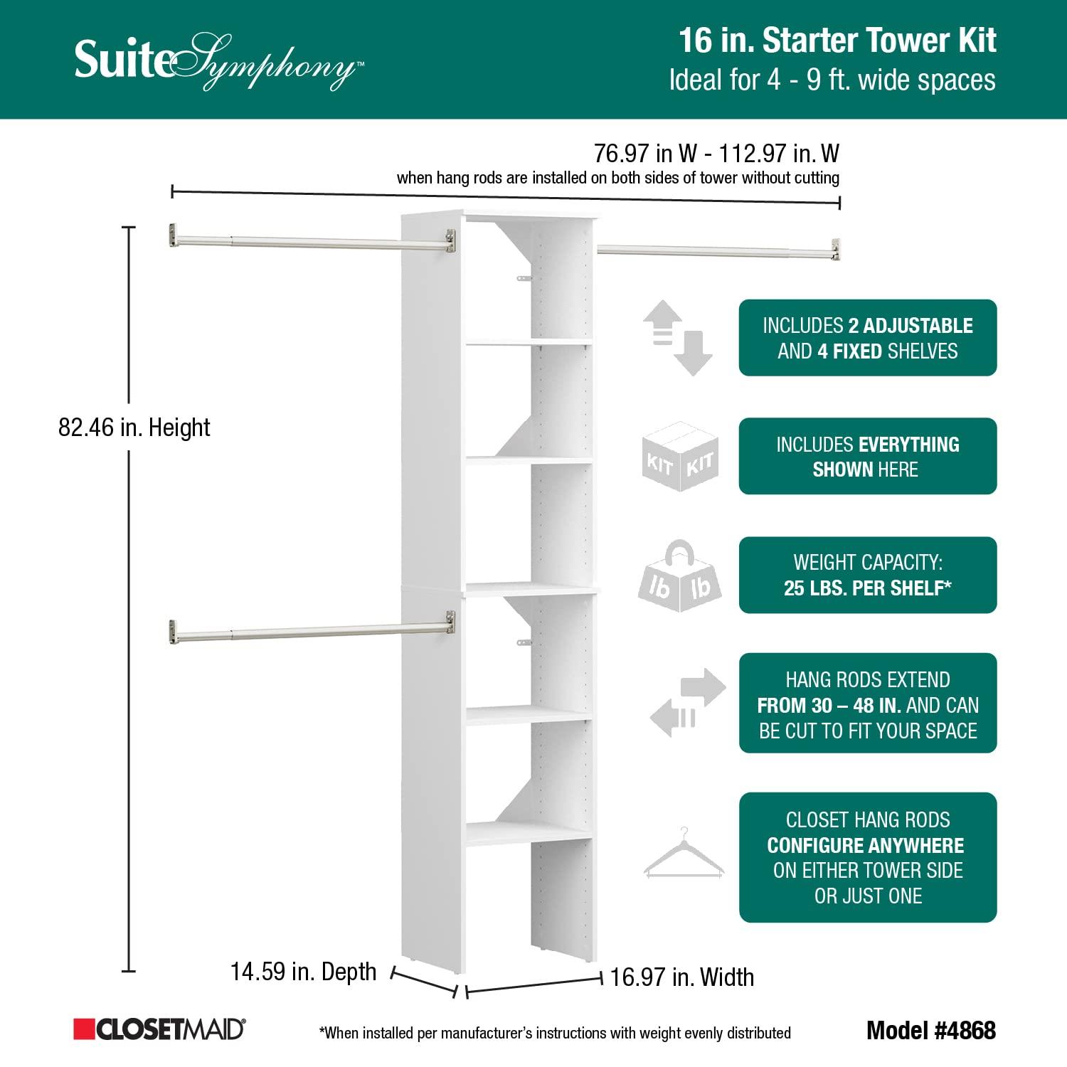 SuiteSymphony 77" to 113" Closet System Starter Kit