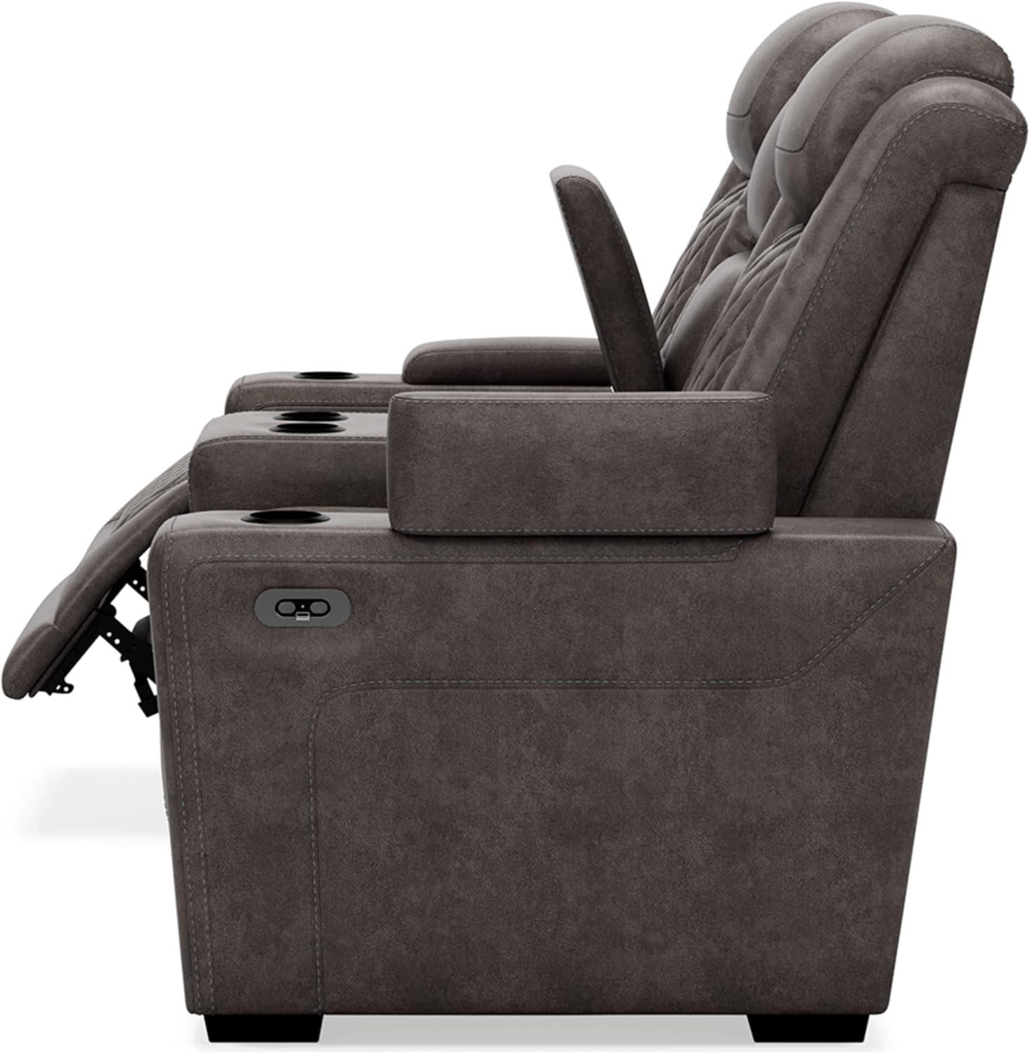 Gray Faux Leather Power Reclining Loveseat with Cup Holder