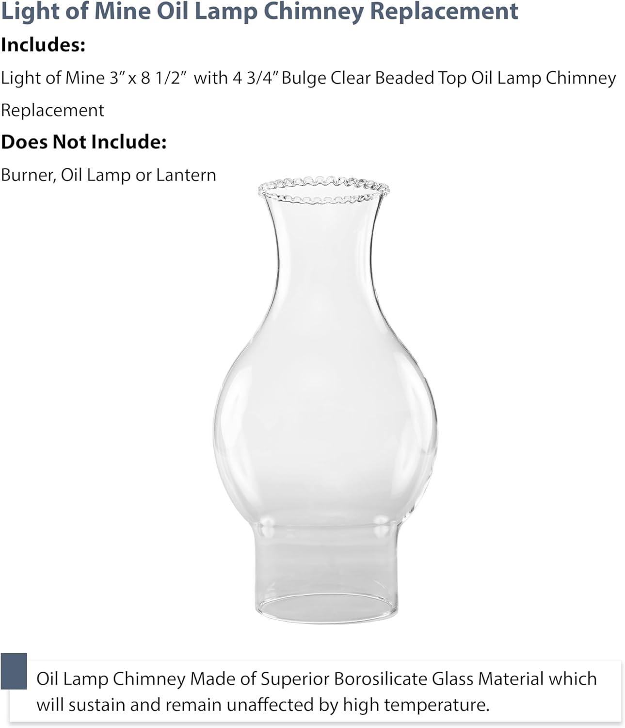 Light of Mine  3" X 8 3/4" with 4  Bulge Oil Lamp Globe Replacement Lamp  Oil Lamp Chimney  Hurricane Lamp Glass Replacement  Crystal Clear Beaded Top Chimney