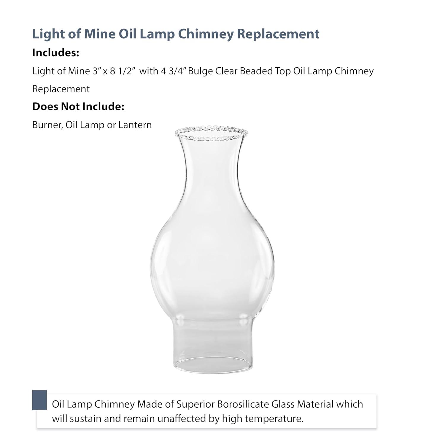 Light of Mine  3" X 8 3/4" with 4  Bulge Oil Lamp Globe Replacement Lamp  Oil Lamp Chimney  Hurricane Lamp Glass Replacement  Crystal Clear Beaded Top Chimney