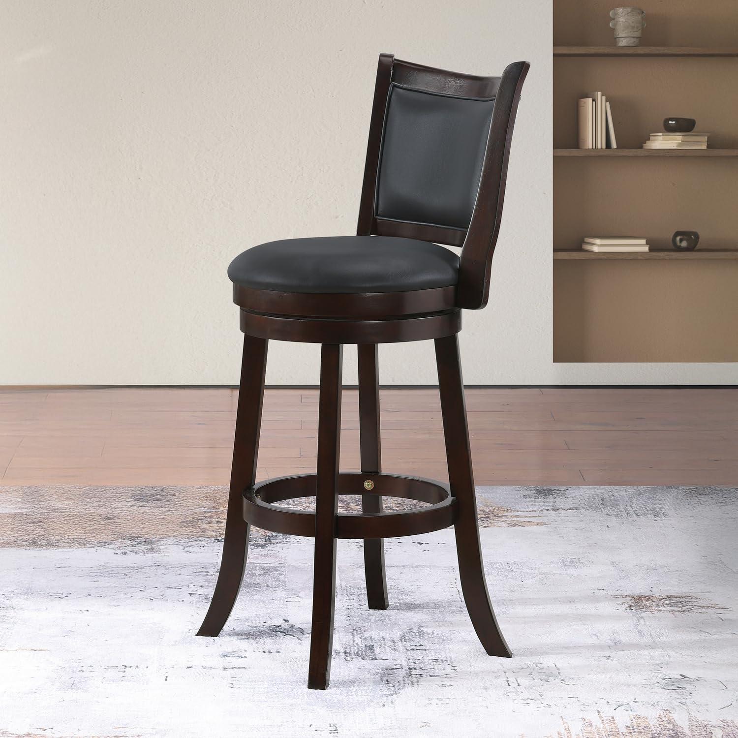 New Classic Furniture, Bristol Wood Swivel Bar Stool with PU Seat in Dark Brown, Brown
