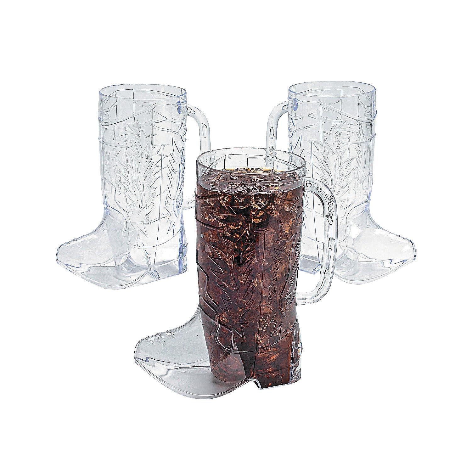 Fun Express Clear Cowboy Boot-Shaped Plastic Mugs Set of 36 - Western-Themed Parties BBQs Receptions Special Occasions - Durable Reusable Drinks & Celebrations - 17 oz Capacity 6 1/2" Tall - 36 Piece