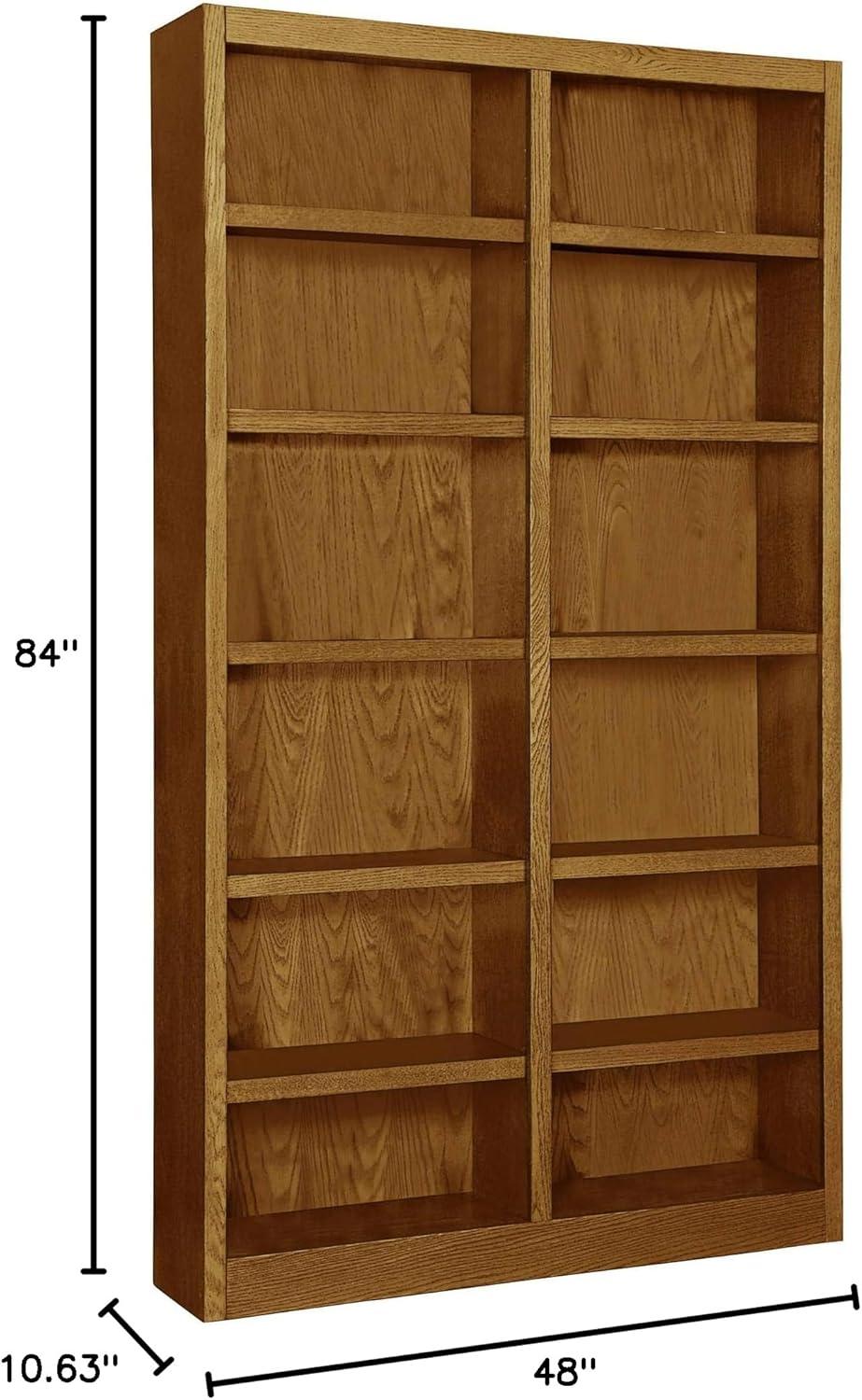 Traditional 84" Tall 12-Shelf Double Wide Wood Bookcase in Dry Oak