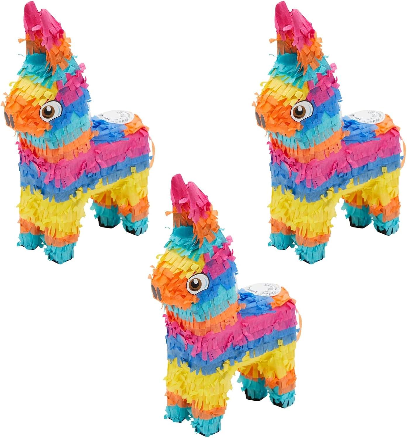 Blue Panda 3 Pack Mini Donkey Pinata for Cinco de Mayo Fiesta, Kids Birthday Party Supplies, 5.5 x 9.25 x 2.15 in