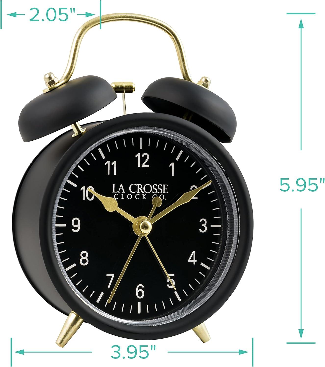 La Crosse Technology Analog Quartz Movement / Crystal Tabletop Clock with Alarm in Black