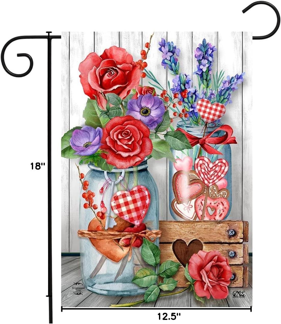 Briarwood Lane Garden Flag 12x18 For Outdoor Love Filled Mason Jars Valentine's Day For Valentine's Garden Flag Flags For Outside