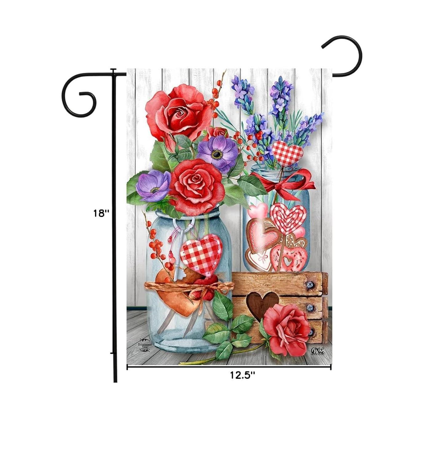 Briarwood Lane Garden Flag 12x18 For Outdoor Love Filled Mason Jars Valentine's Day For Valentine's Garden Flag Flags For Outside