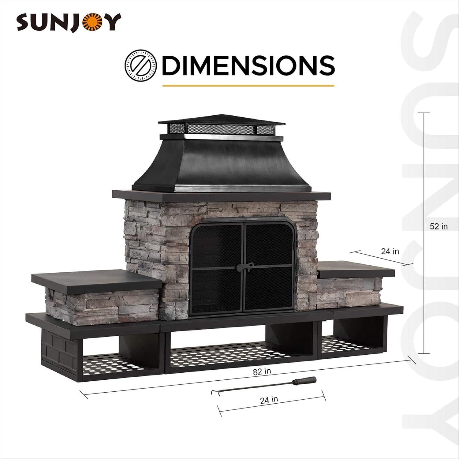 Black Steel and Stone Outdoor Wood Burning Chimenea