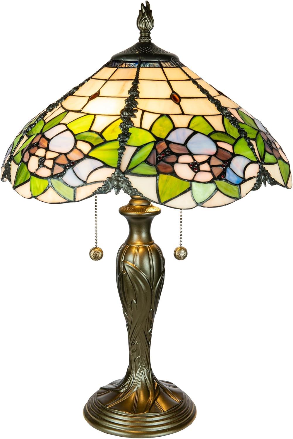 Antique Bronze 23" Tiffany Table Lamp with Floral Art Glass Shade