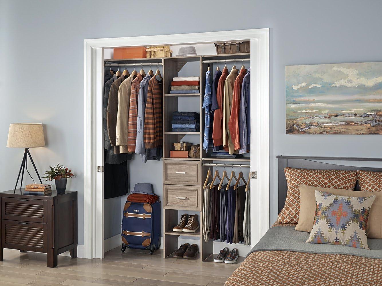 Natural Gray 16-Inch Closet Organizer with Shelves and Drawers