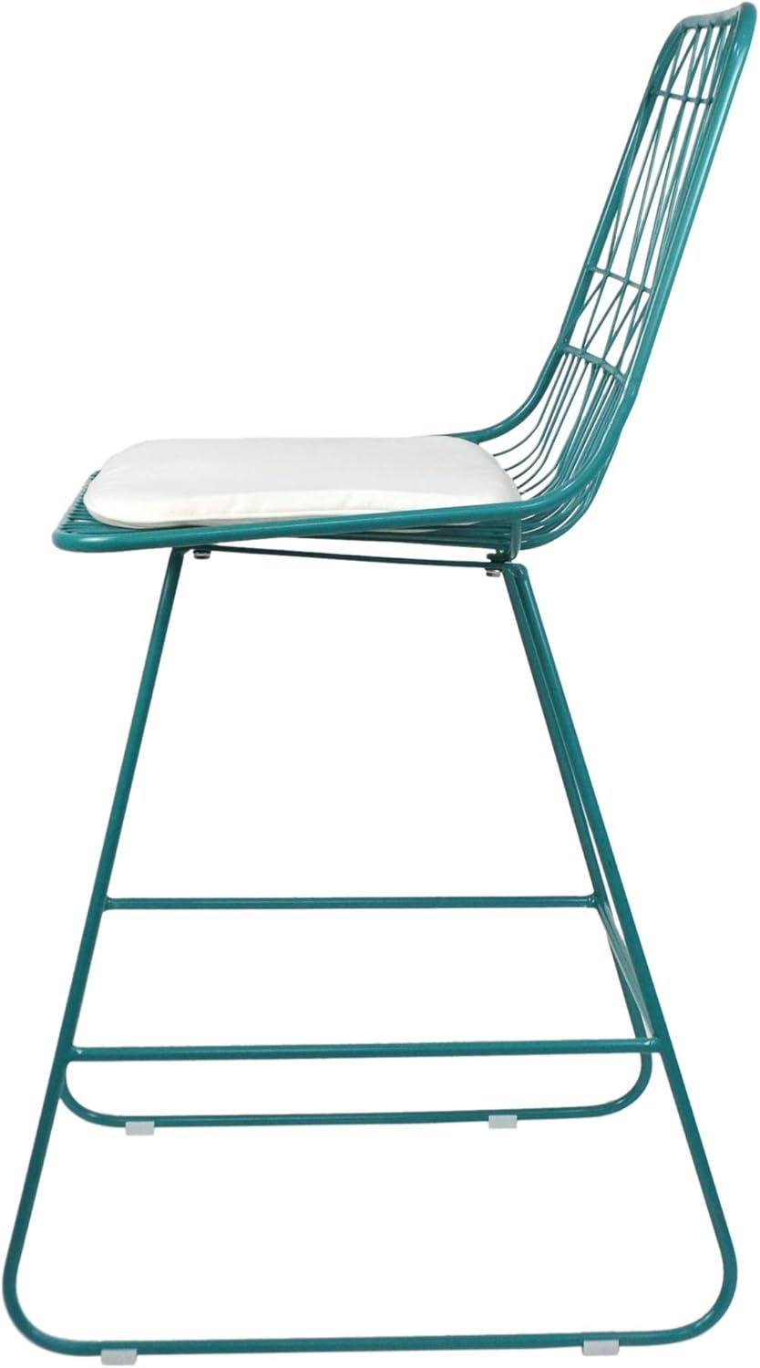 Lilith Indoor Wire Counter Stools with Cushions, Set of 2, Teal and Ivory