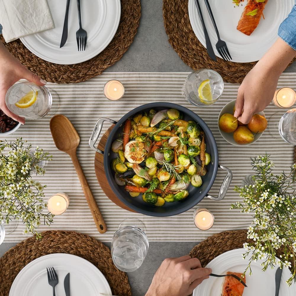 All-Clad 4 Quart Nonstick Sauteuse with Acacia Wood Trivet & Spoon and Glass Lid, HA1 Hard Anodized Cookware